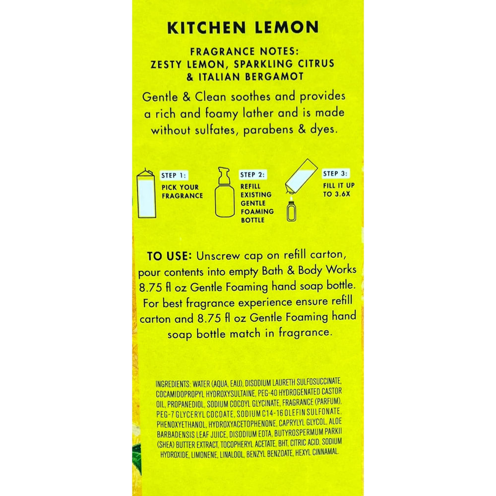 Bath & Body Works Kitchen Lemon pompe senteur, expérience mousse légère et lavage efficace.