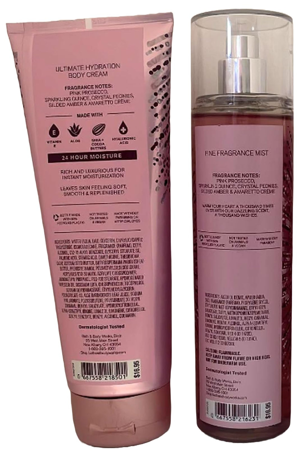 Coffret cadeau Bath & Body Works, emballage holographique rose.
