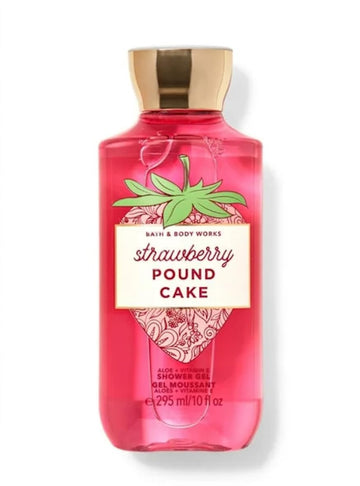 Botella Bath & Body Works gel de ducha con aroma pastel de fresa para piel suave.