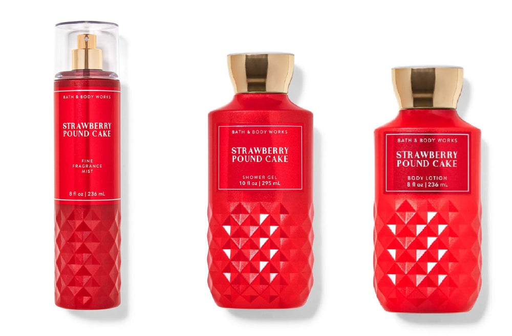 Bath & Body Works Strawberry Pound Cake fragrance mist, daily trio, offers a light mist and lasting aroma