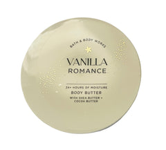 Bath & Body Works Vanilla Romance crema corporal batida en envase, hidratación duradera para la piel.