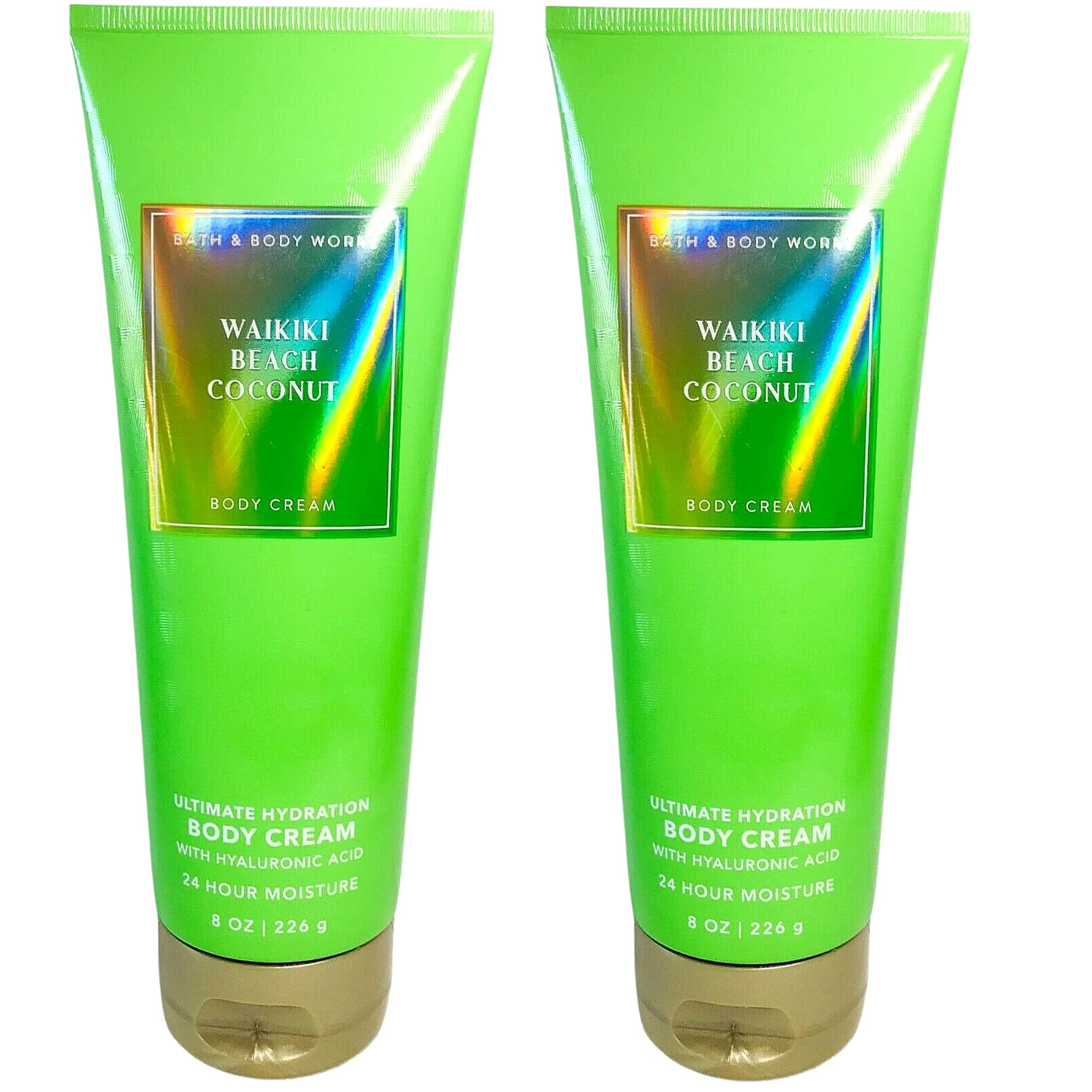 Crème hydratante Waikiki Beach Coconut Bath & Body Works, duo 8 oz, nourrissante et douce.