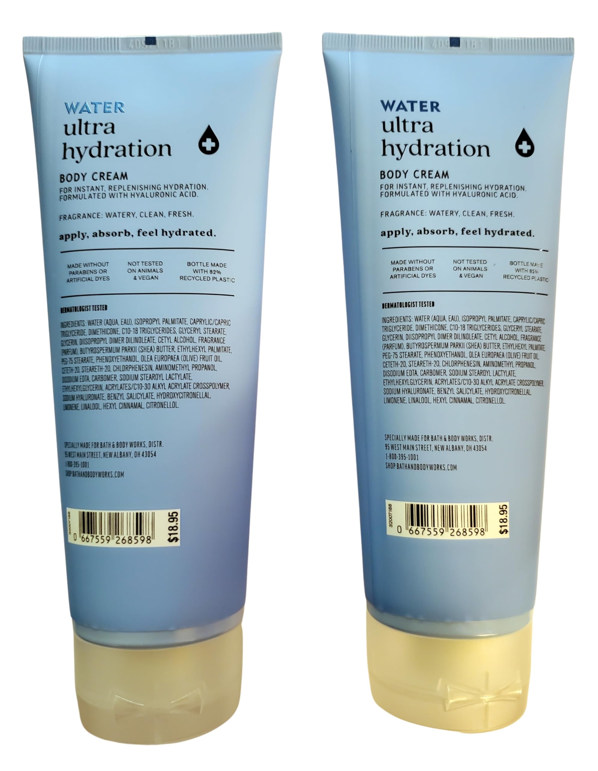 Bath & Body Works Water Ultra Hydration textura cremosa, piel suave y nutrida.