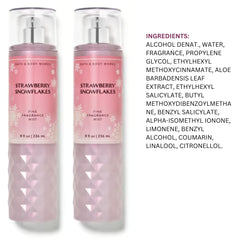 Bath & Body Works Strawberry Snowflakes: etiqueta colorida que destaca fragancia dulce.