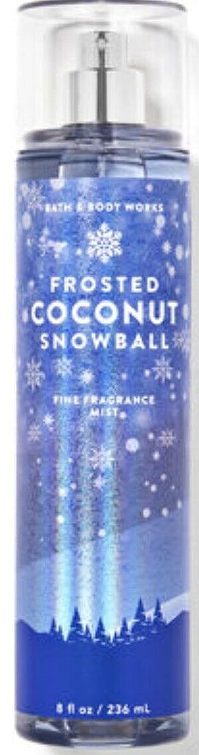 Bath & Body Works Frosted Coconut Snowball, botella de niebla corporal con aroma festivo para uso diario.