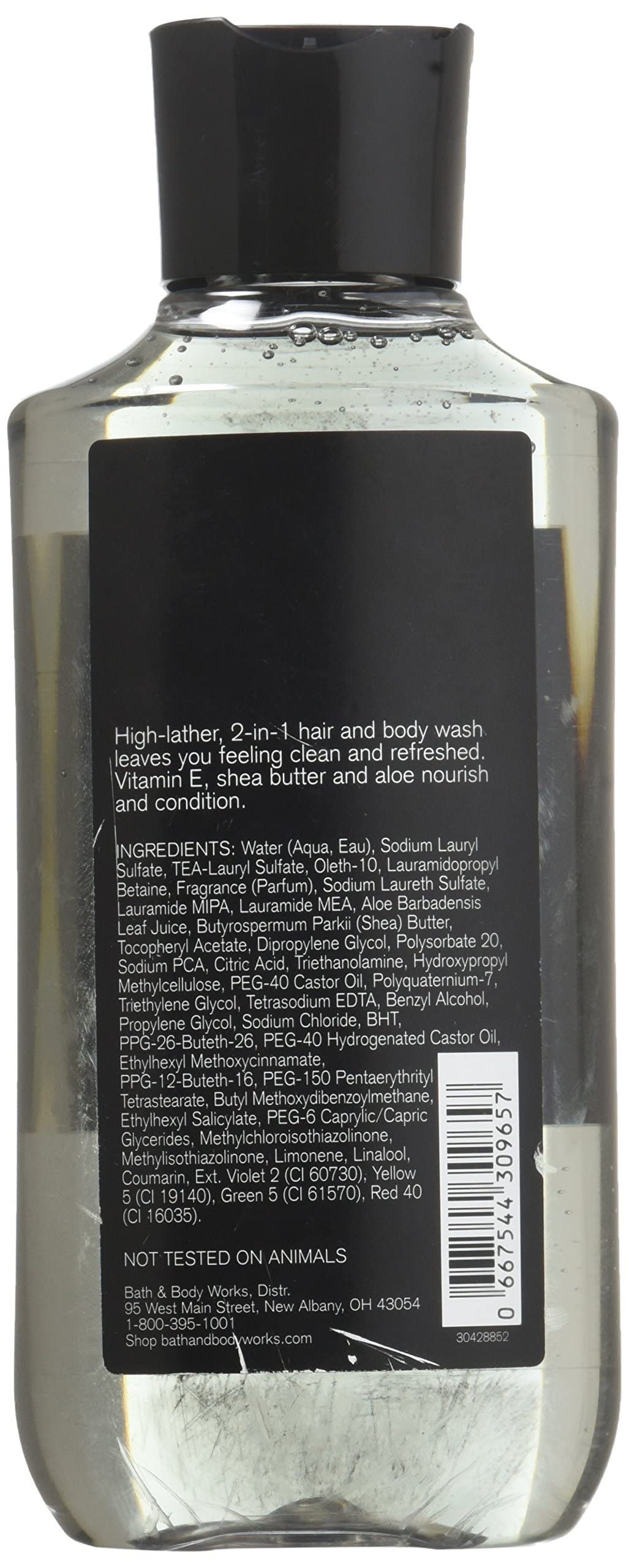 Bath & Body Works Noir gel-ducha 2-en-1, limpia piel y cabello con aroma intenso.