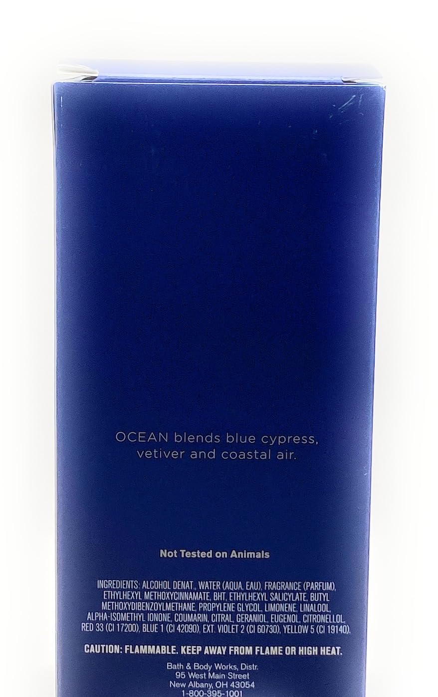 Bath & Body Works Ocean para hombre, envase de 3,4 onzas, fragancia versátil para ocasiones.