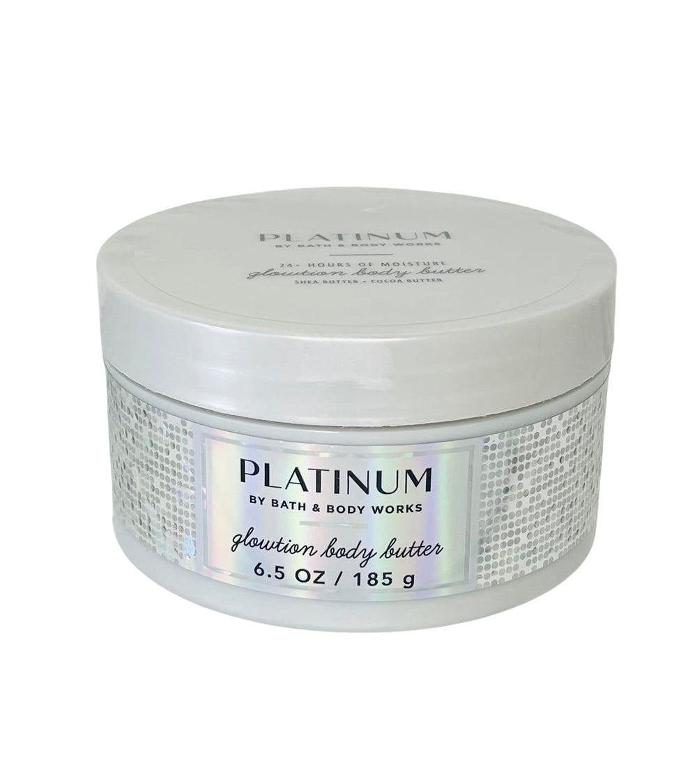 Bath & Body Works Platinum Whipped Butter en envase elegante para uso diario, hidratación suave.