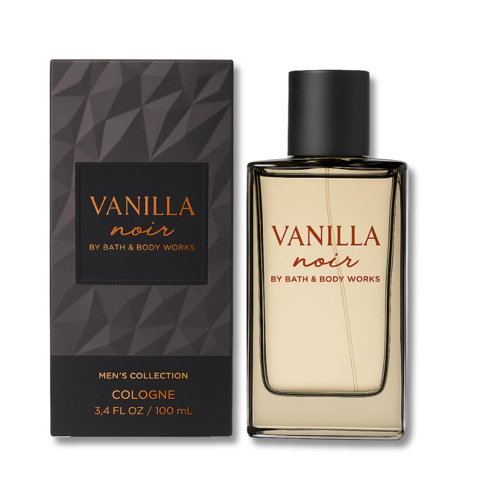 Bath & Body Works Vanilla Noir: botella frontal, aroma duradero para el día.