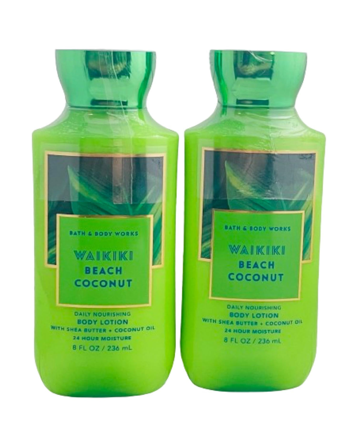 Bath & Body Works Waikiki Coconut, botella frontal, hidratación suave para la piel.