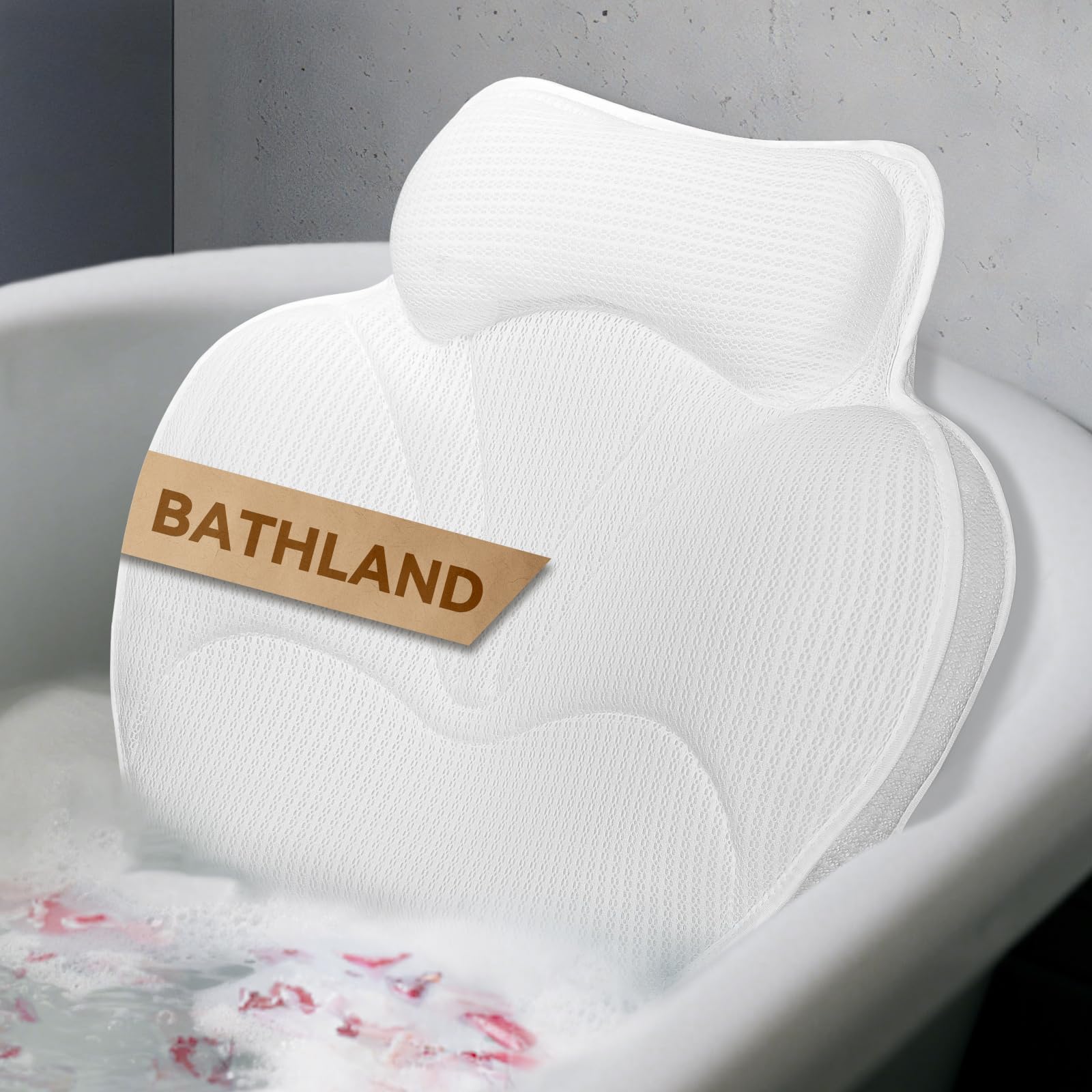 Bathland Almohada de baño ergonómica, frente para mayor comodidad al bañarte.