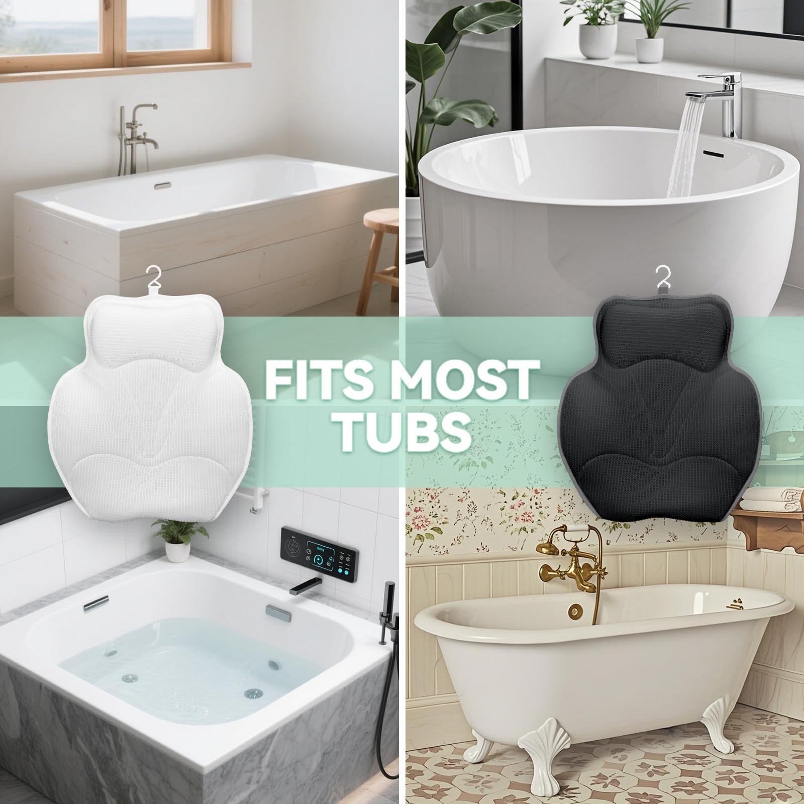 Bathland Almohada de baño grande, soporte para hombros y espalda durante el uso.