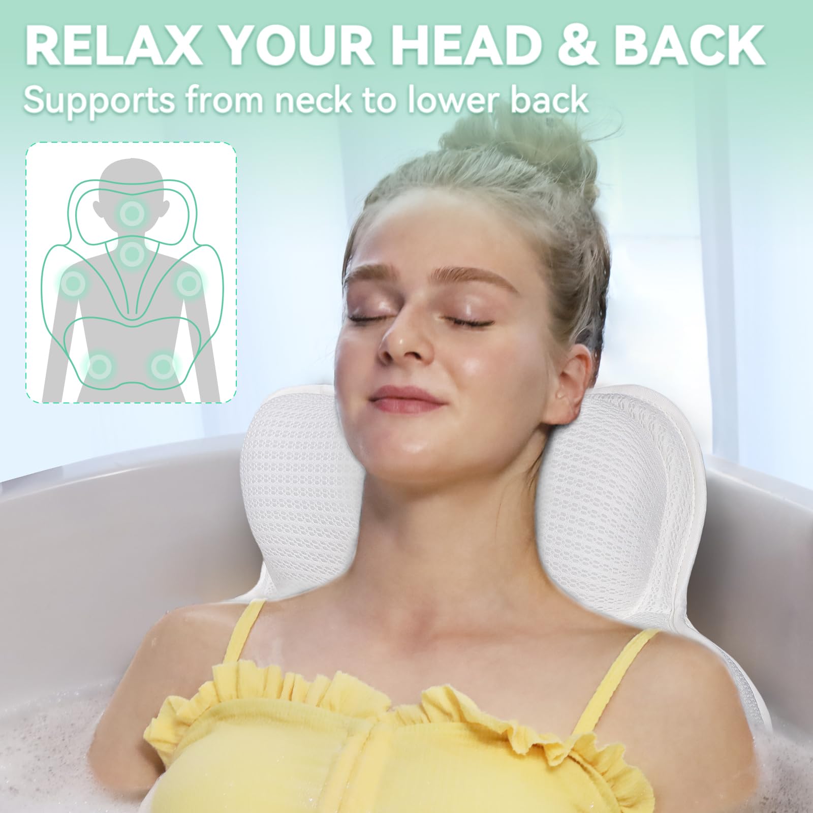 Bathland Almohada de baño soporte cuello, suaviza la presión durante baños largos.