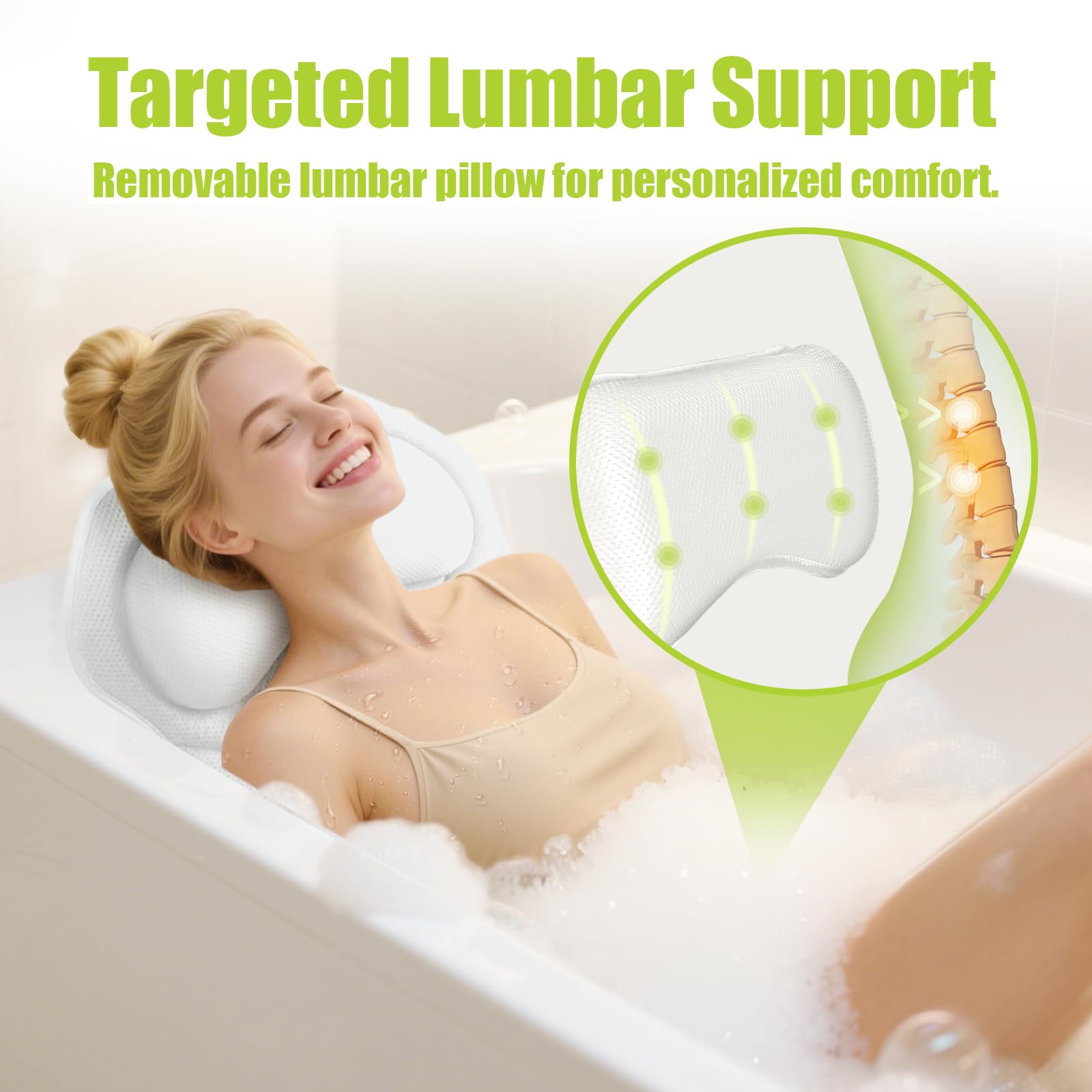 Bathland ventosas antideslizantes mantienen la almohada estable para un remojo seguro