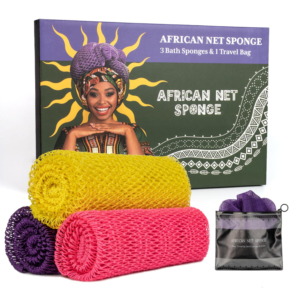 Bathway esponja africana 3 piezas, conjunto exfoliante suave para piel renovada