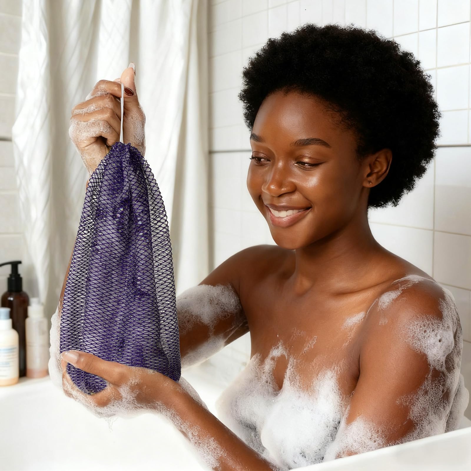 Esponja Bathway con bolsa de guardado, ideal para viaje y gimnasio.