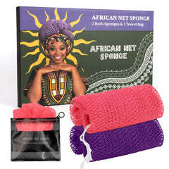 Esponja de red africana Bathway con asas, ideal para exfoliar suavemente y cubrir toda la espalda.