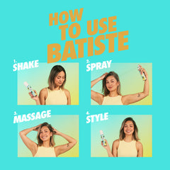 Batiste Brilliant Blonde can close-up shows powdery formula absorbing oil at roots.