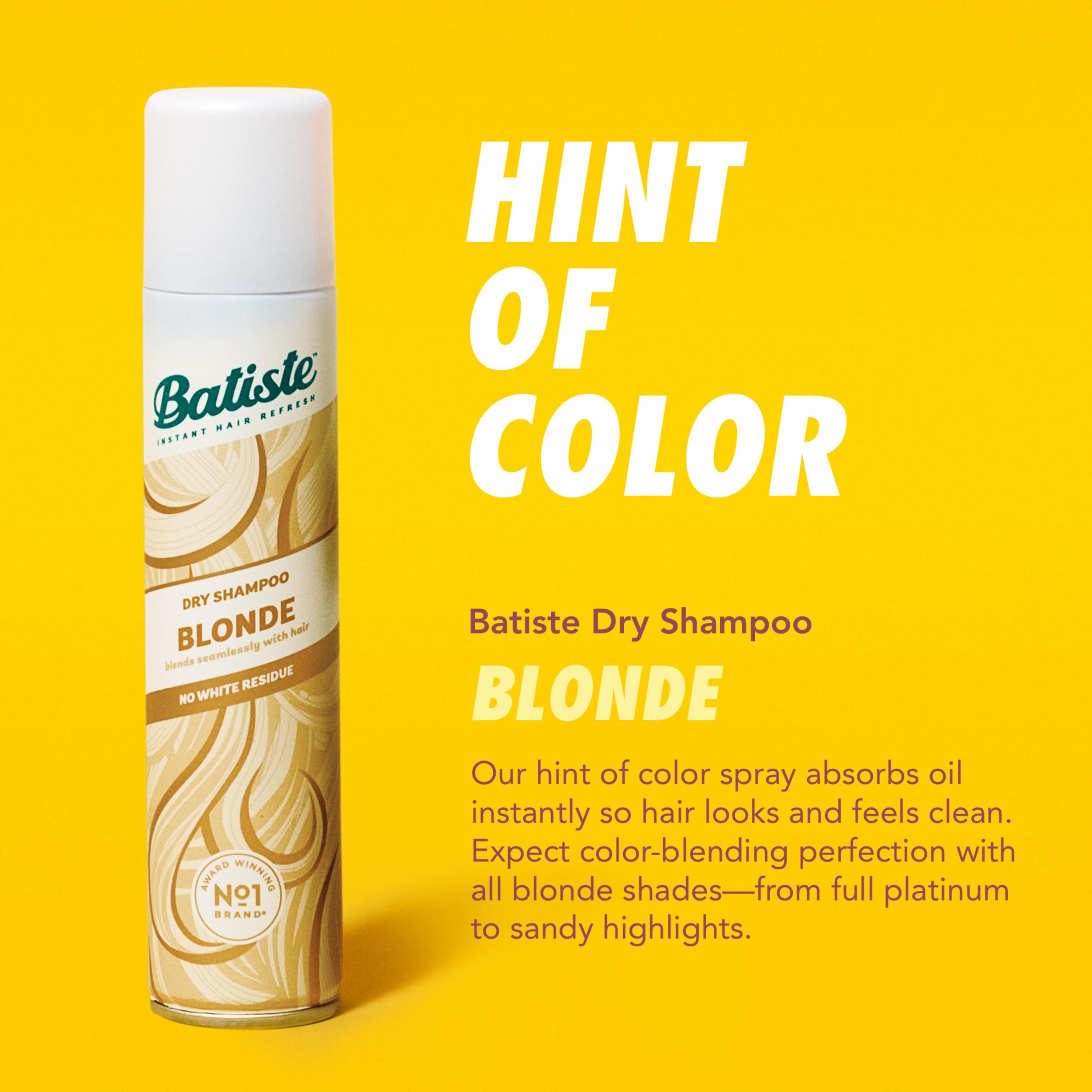 Batiste Brilliant Blonde spray nozzle applying product for a quick root refresh.