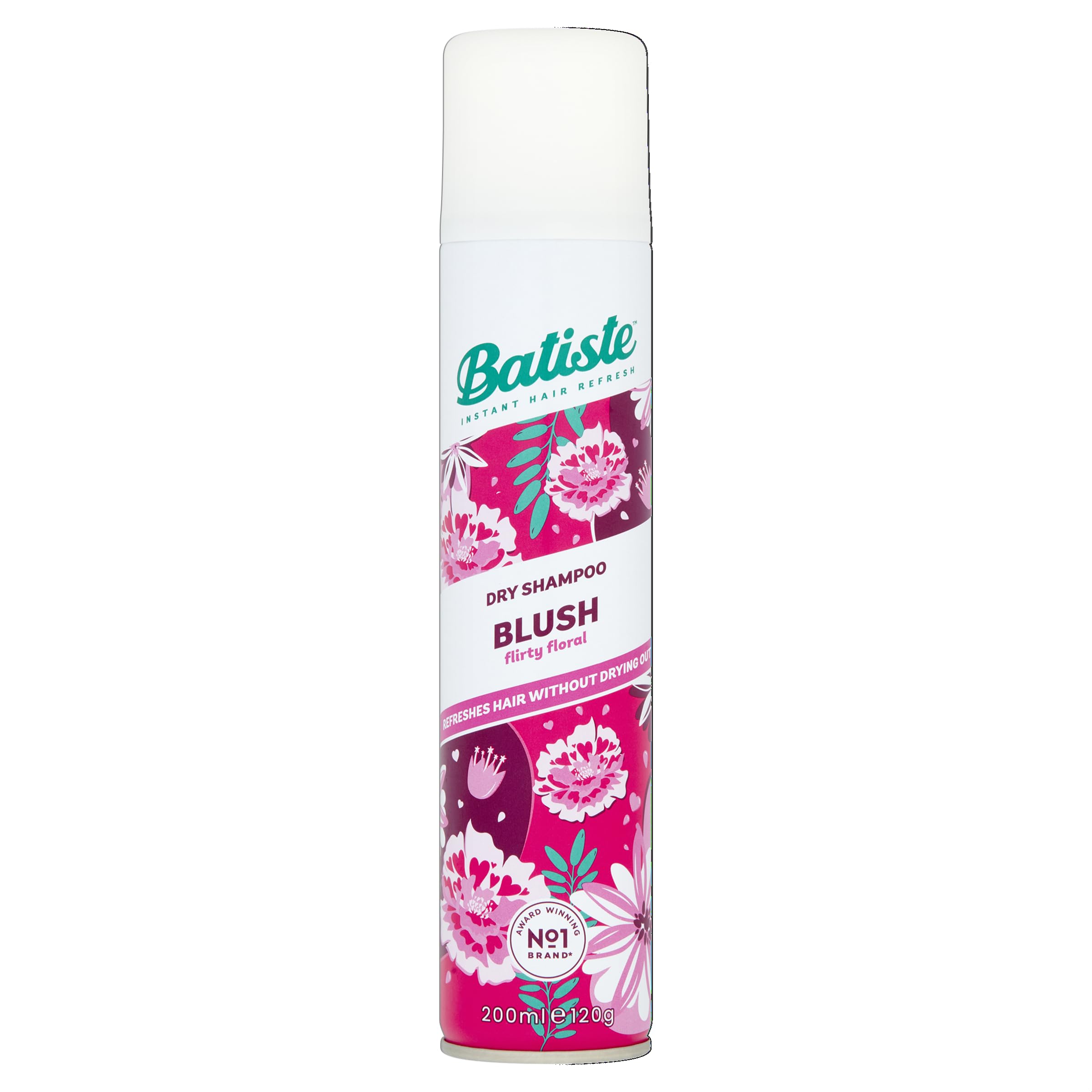 Batiste champu seco fragancia rosa, botella elegante para refrescar entre lavados.