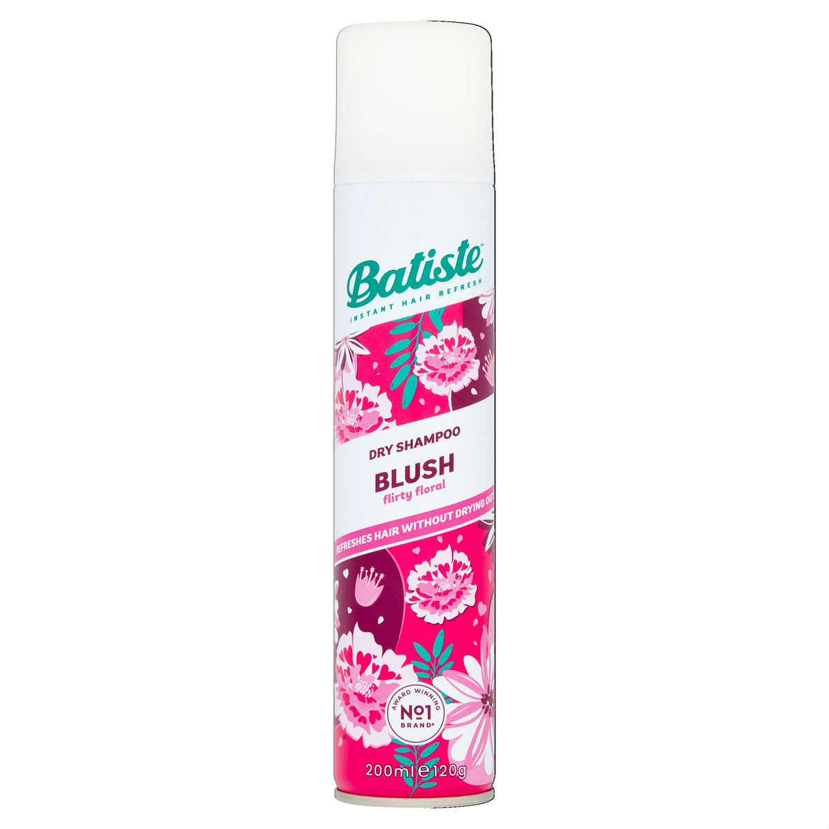 Batiste champu seco fragancia rosa, botella elegante para refrescar entre lavados.