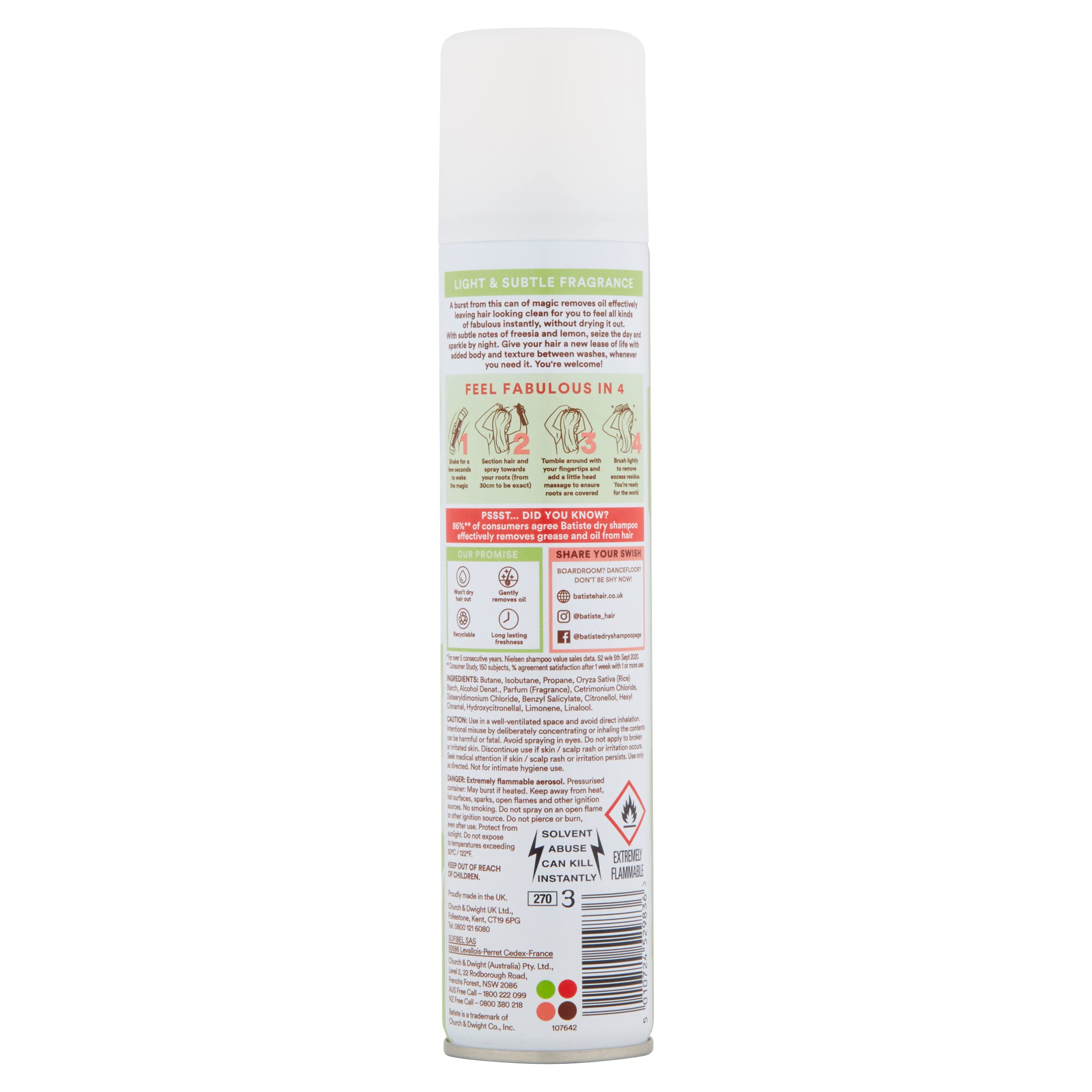 Cabello más fresco gracias a Batiste Champú en Seco Bare entre lavados.