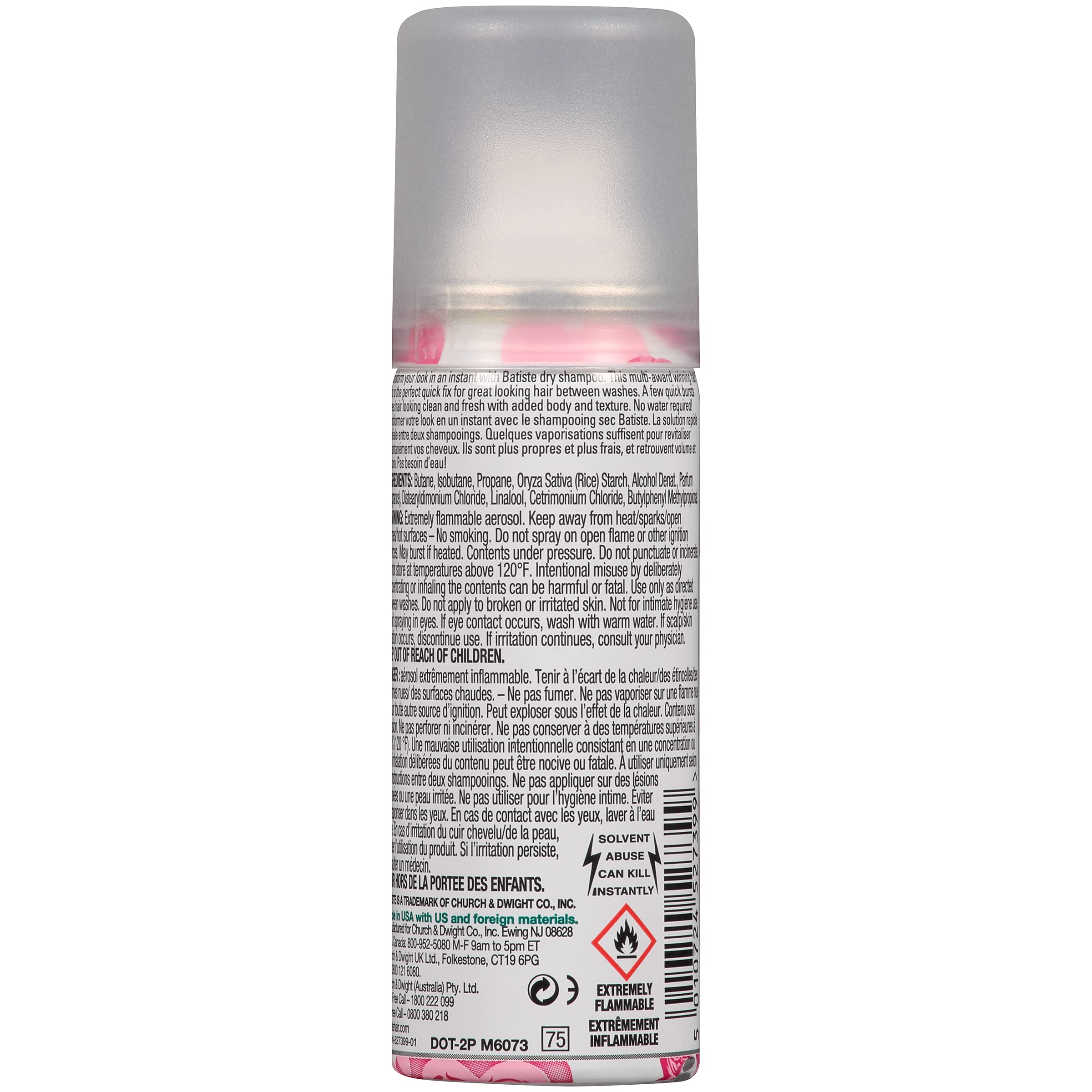 Batiste champú seco floral y frutal rosado, botella para uso diario