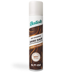 Batiste Dark Dry Shampoo bottle shows tinted formula for brunettes.