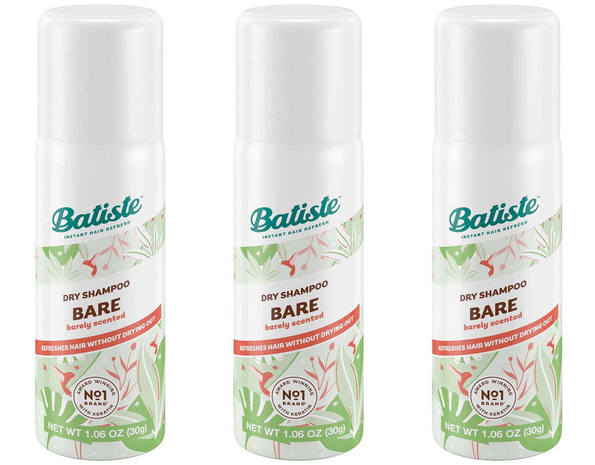 Batiste Dry Shampoo Bare Mini, lata con rociador, refresca entre lavados sin necesidad de agua.