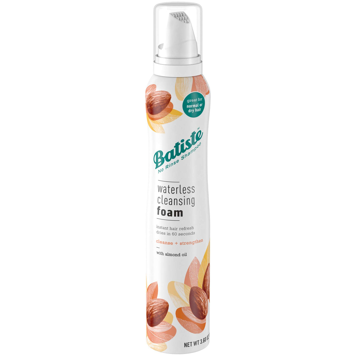 Batiste espuma limpiadora sin agua con aceite de almendra para refrescar entre lavados.