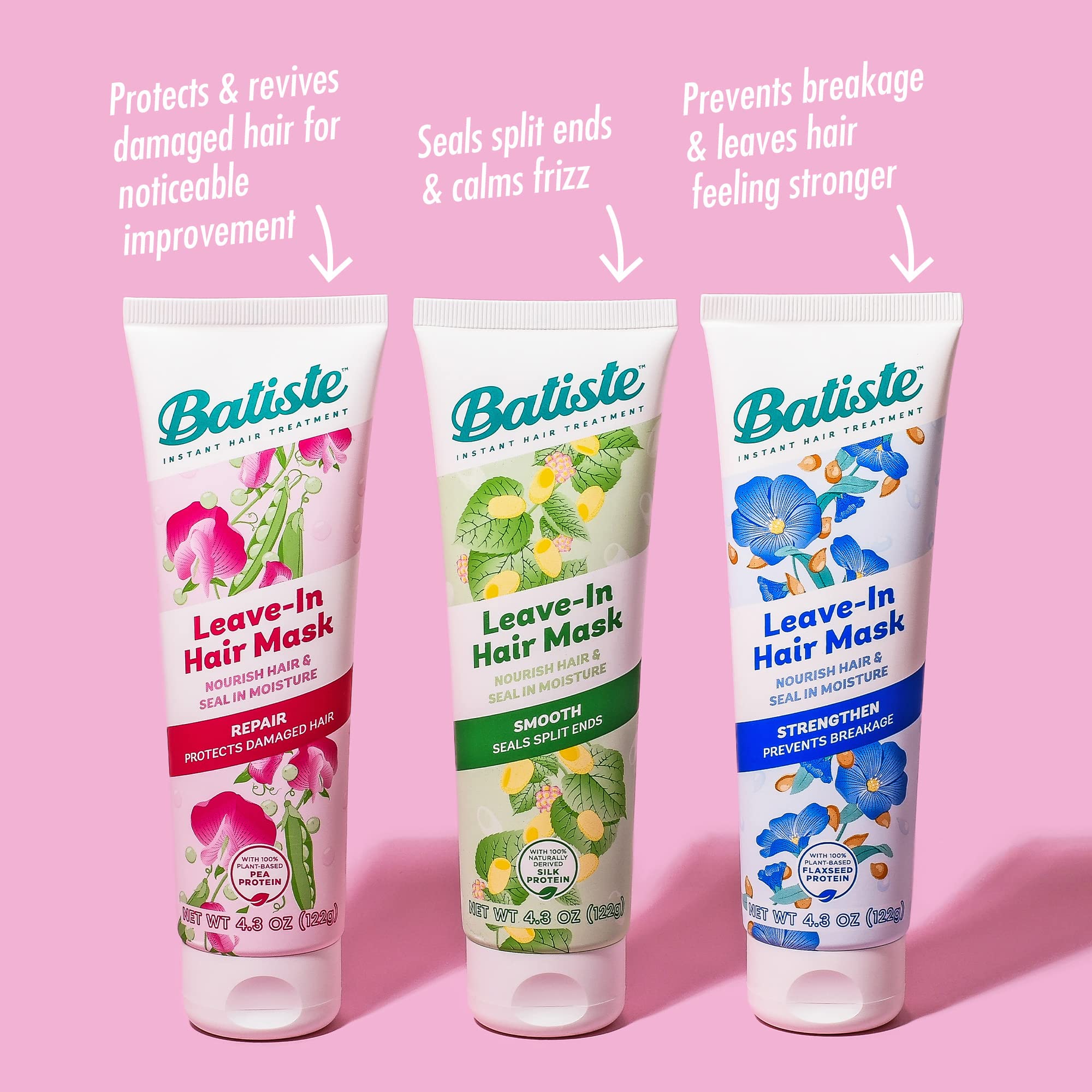 Batiste ingredientes: vitamina E, coco y macadamia para nutrición.