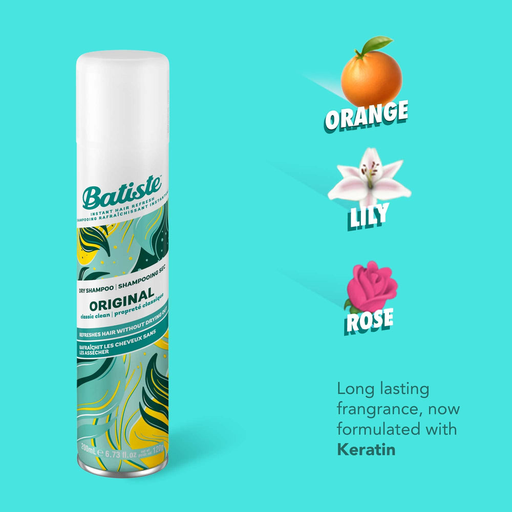 Uso entre lavados con Batiste Champú Seco Original, rápido y eficiente.