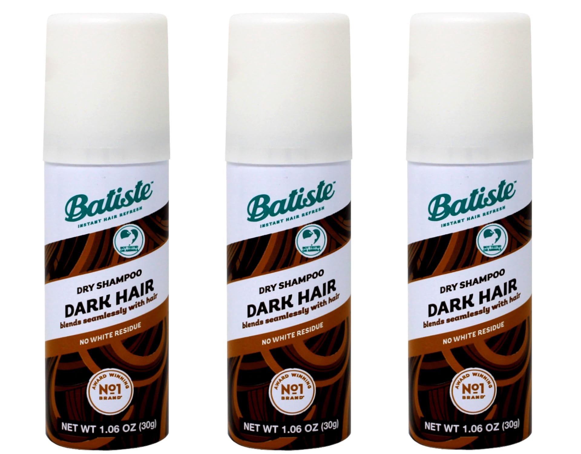 Batiste Shampoo Seco Oscuro, botella frontal, revitaliza el cabello sin residuo visible