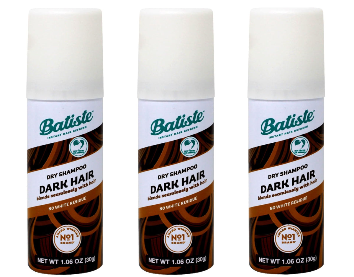 Batiste Shampoo Seco Oscuro, botella frontal, revitaliza el cabello sin residuo visible