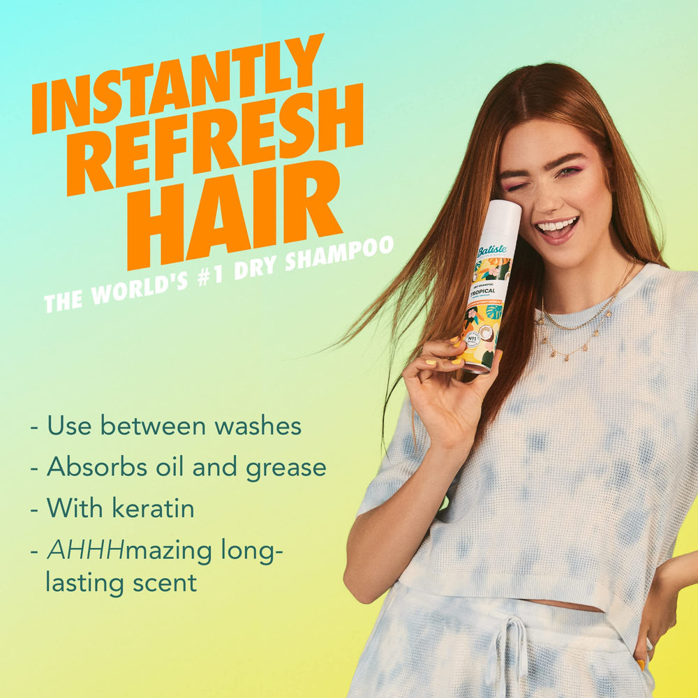 Batiste Tropical: aplicación en raíces para absorber grasa y dejar sensación limpia.