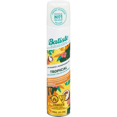 Batiste Tropical champú seco — botella para refrescar entre lavados sin agua.