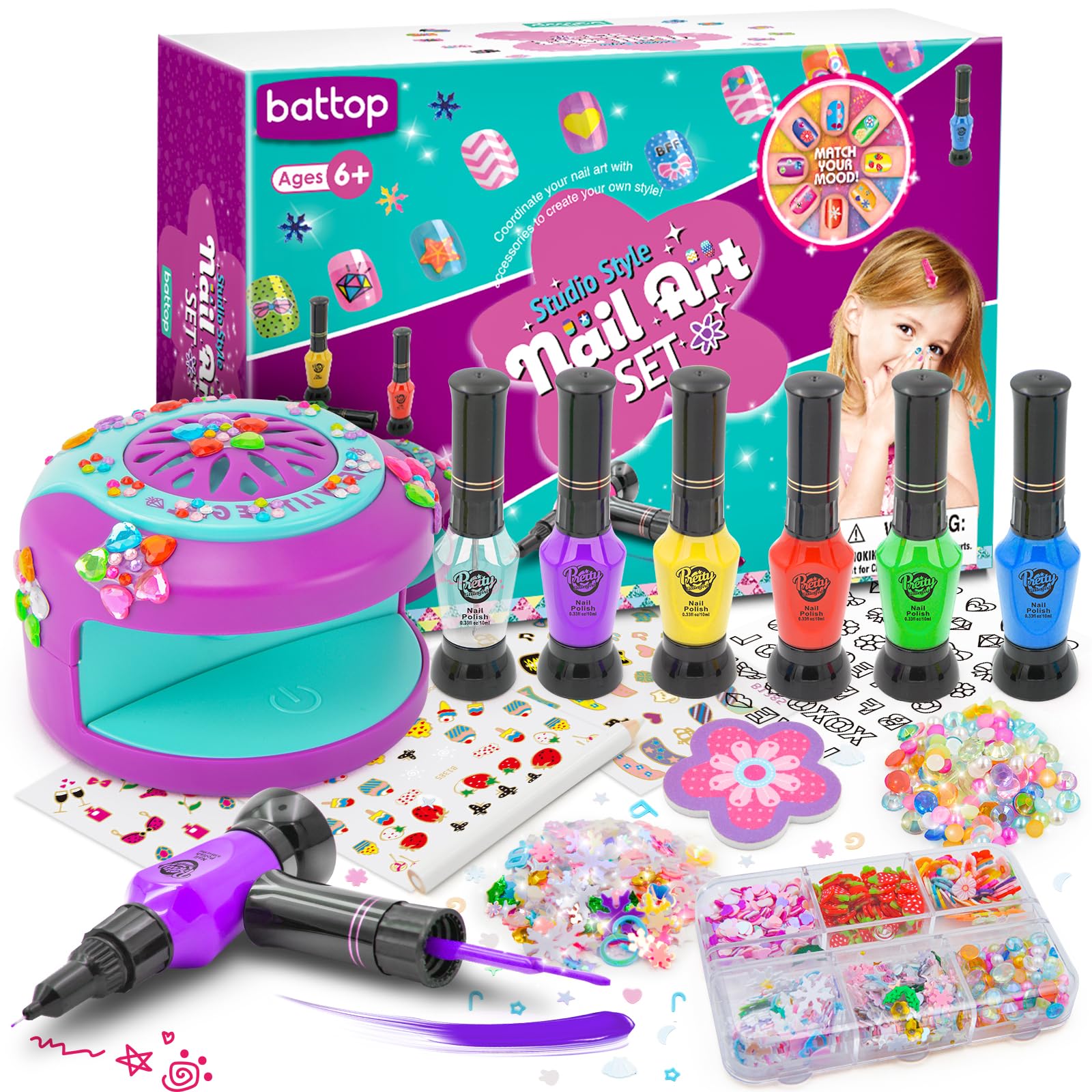 BATTOP conjunto de uñas para niñas en casa: experiencia de manicura divertida.