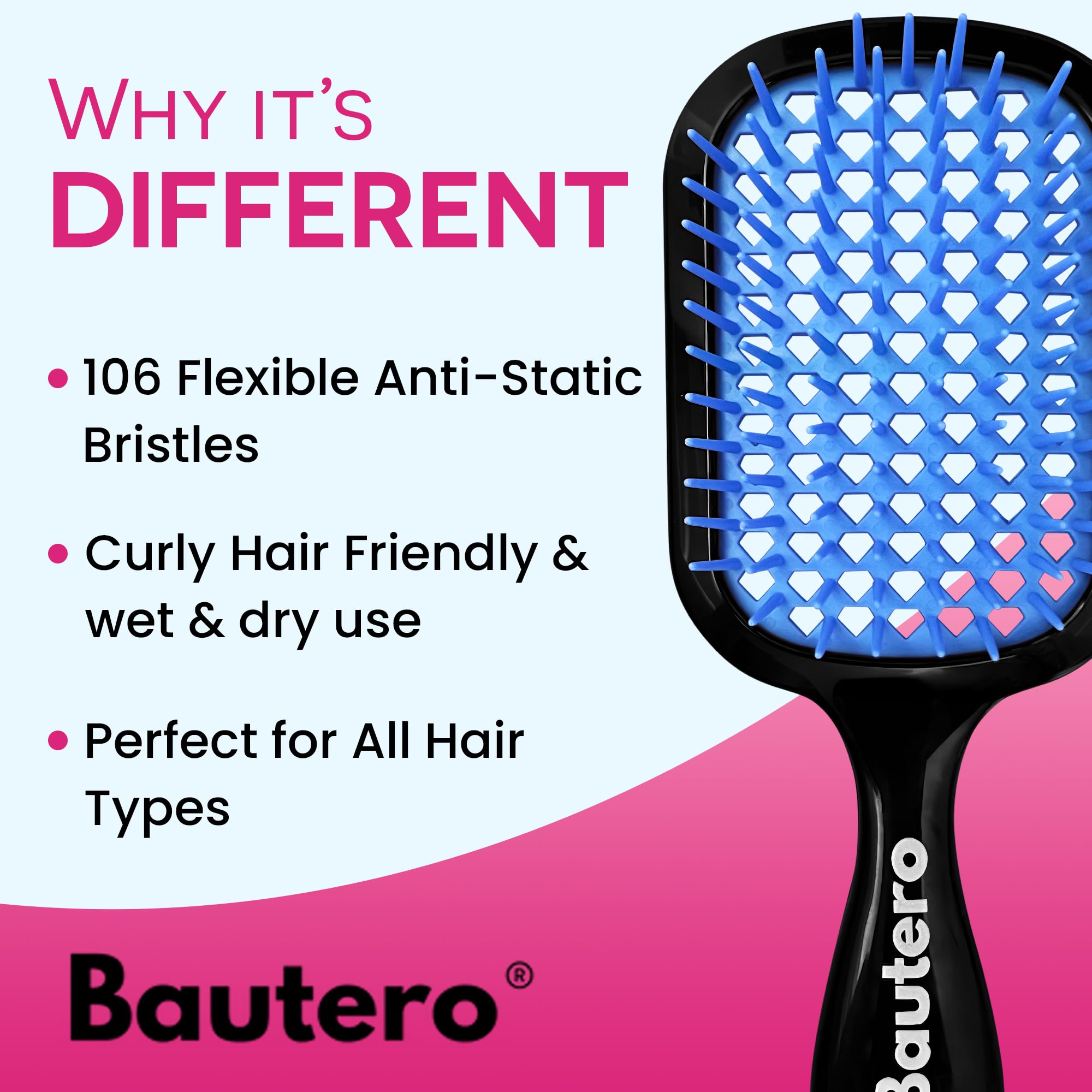 Bautero Cepillo con distribución de presión dual para cabello suave.