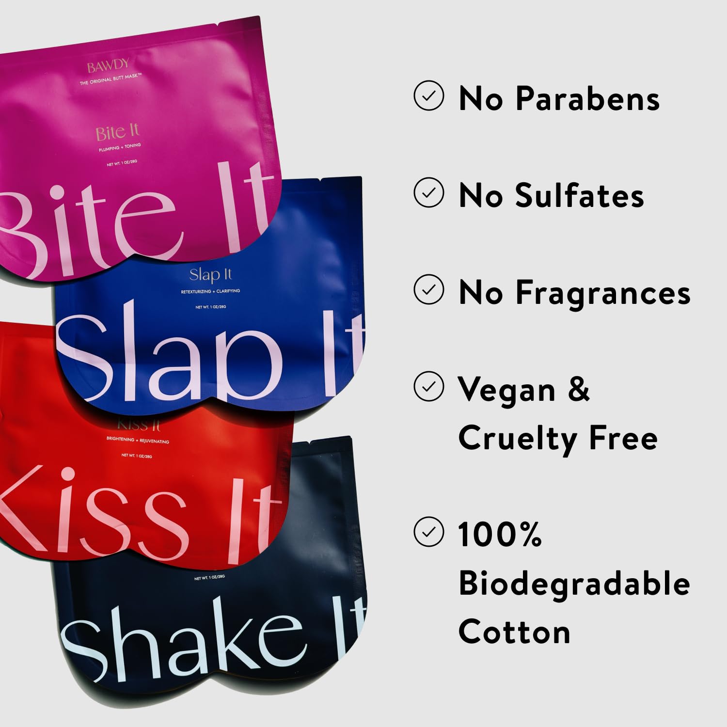 BAWDY Slap It mascarilla vegana sin parabenos para glúteos sanos.