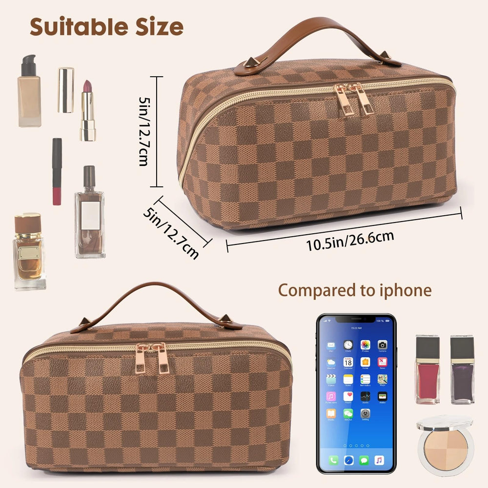 BAYANKALA bolsa de maquillaje con apertura amplia de 180 grados para acceso rápido.