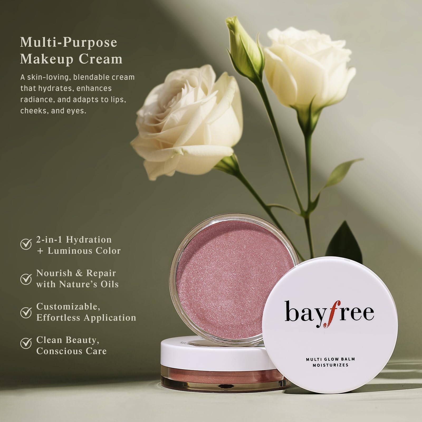 Bayfree Multi Glow Balm, aplicación con brocha para un color más intenso.