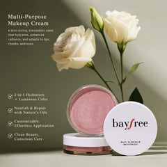bayfree Multi Glow Balm usado en labios para color ligero y acabado brillante.