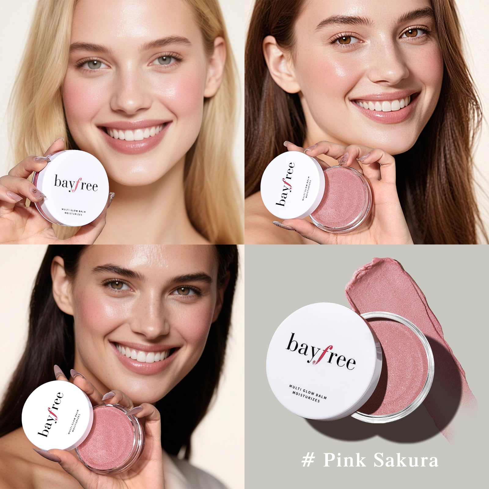 Bayfree Multi Glow Balm Set aplicación en rostro para un brillo suave
