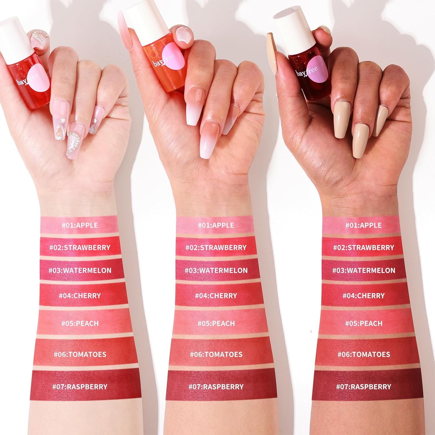 bayfree tinte líquido dos en uno para labios y mejillas.