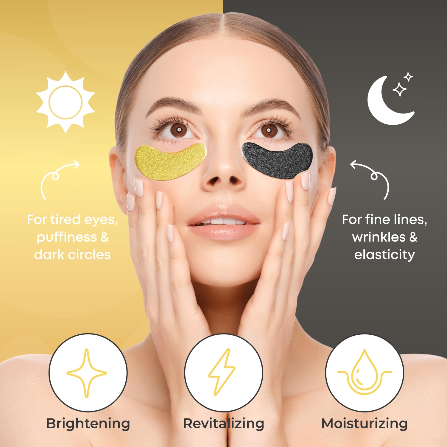 Bayside under eye patches nighttime application highlights nourishing formula for renewal while you sleep.