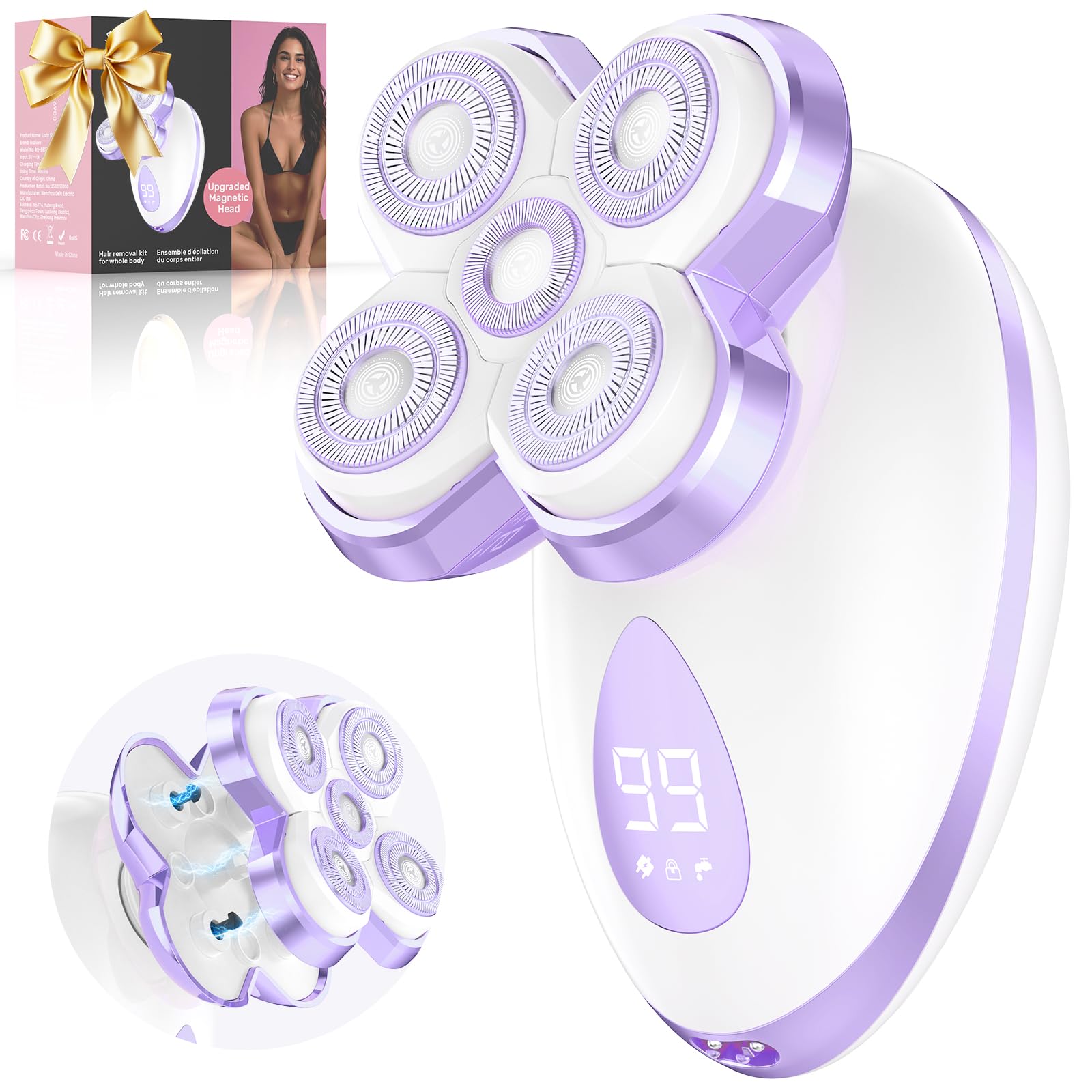 Bazivve cabezal 5D flotante sigue contornos de la piel para un afeitado suave.