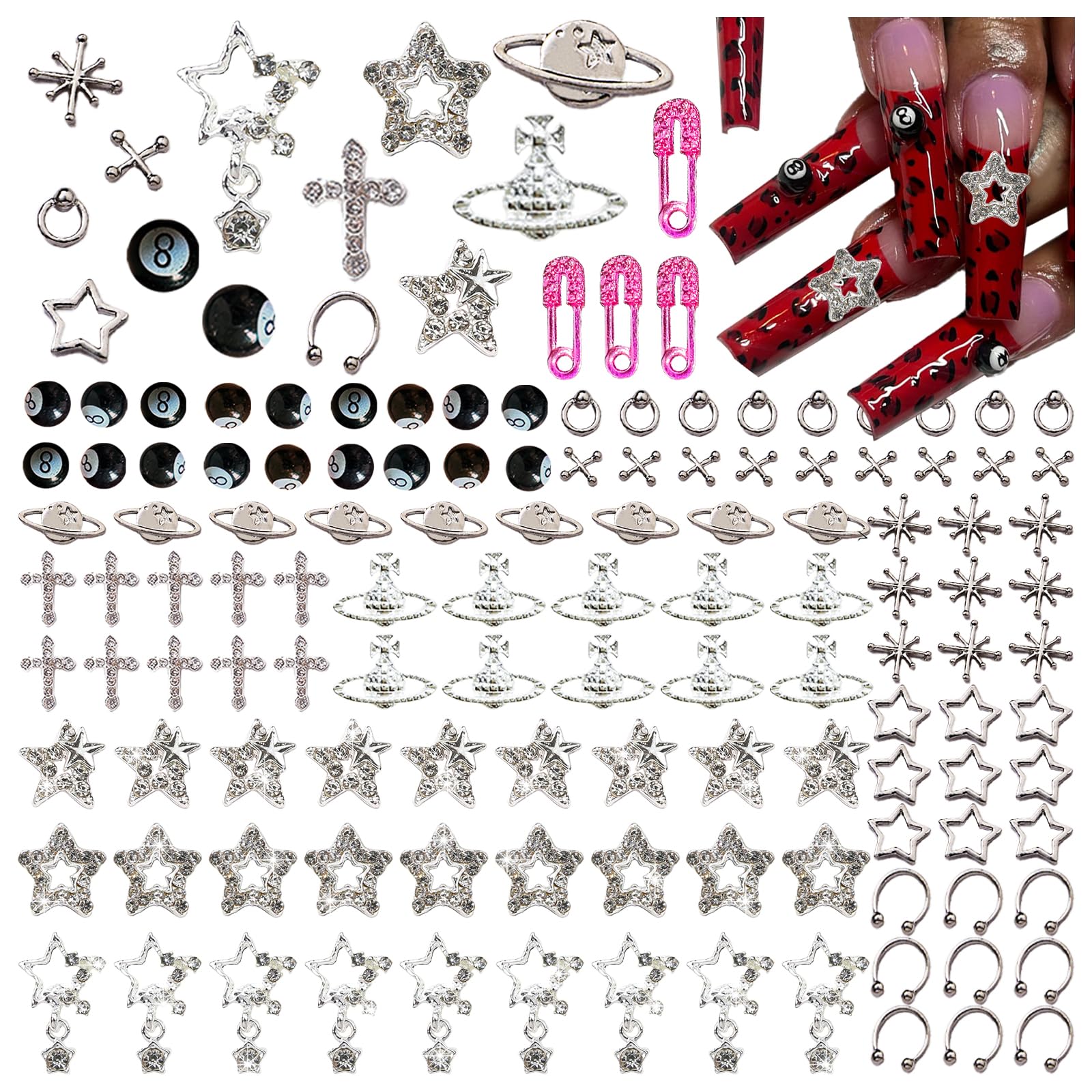 BBATT-HAPPY accesorios para uñas con estrella y planeta, brillo cósmico.
