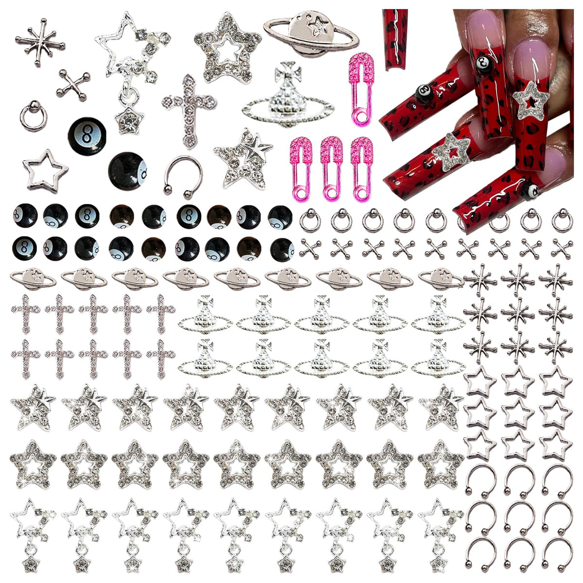 BBATT-HAPPY accesorios para uñas con estrella y planeta, brillo cósmico.
