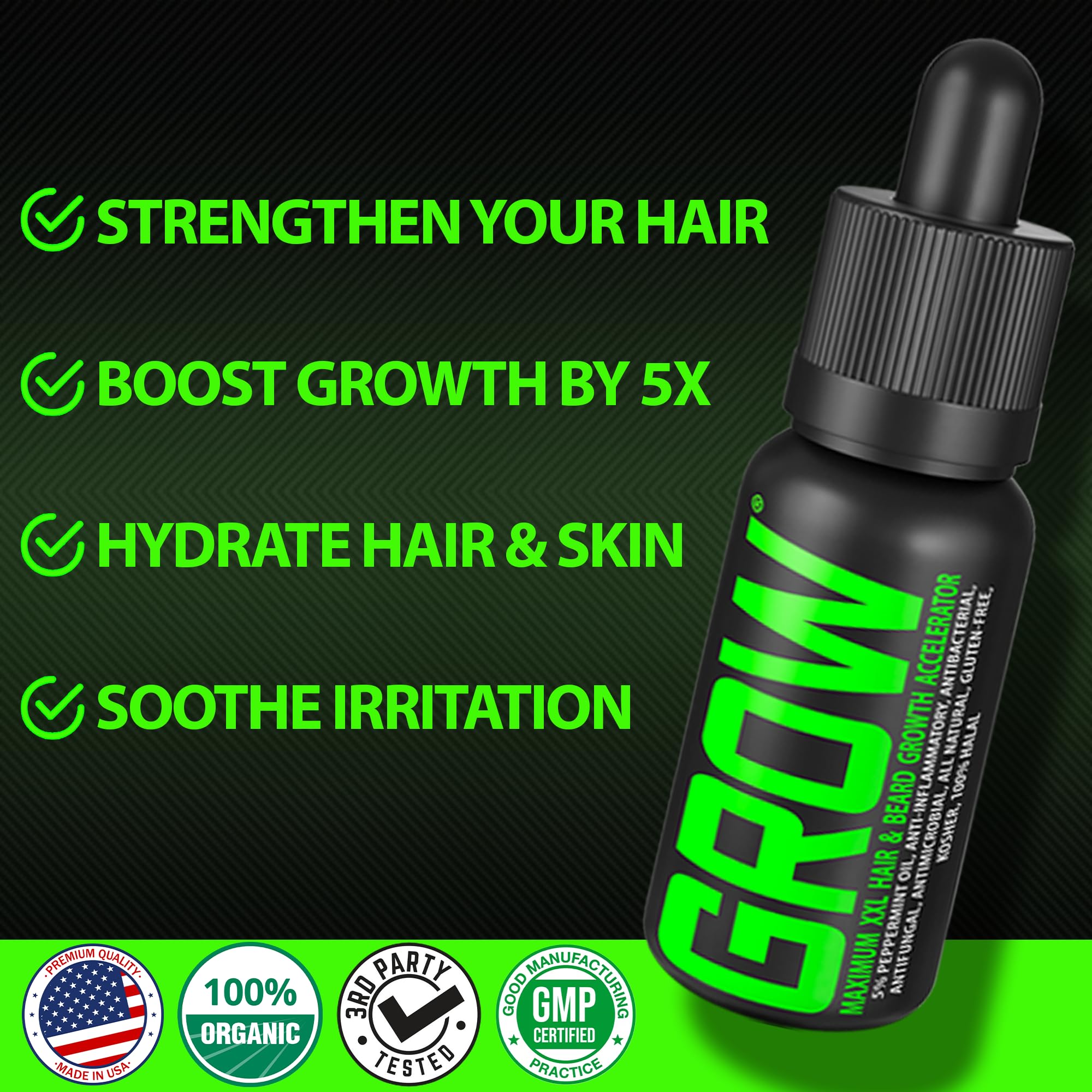 Densité folliculaire potentiellement améliorée avec GROW de BBS Best Beard Stuff.