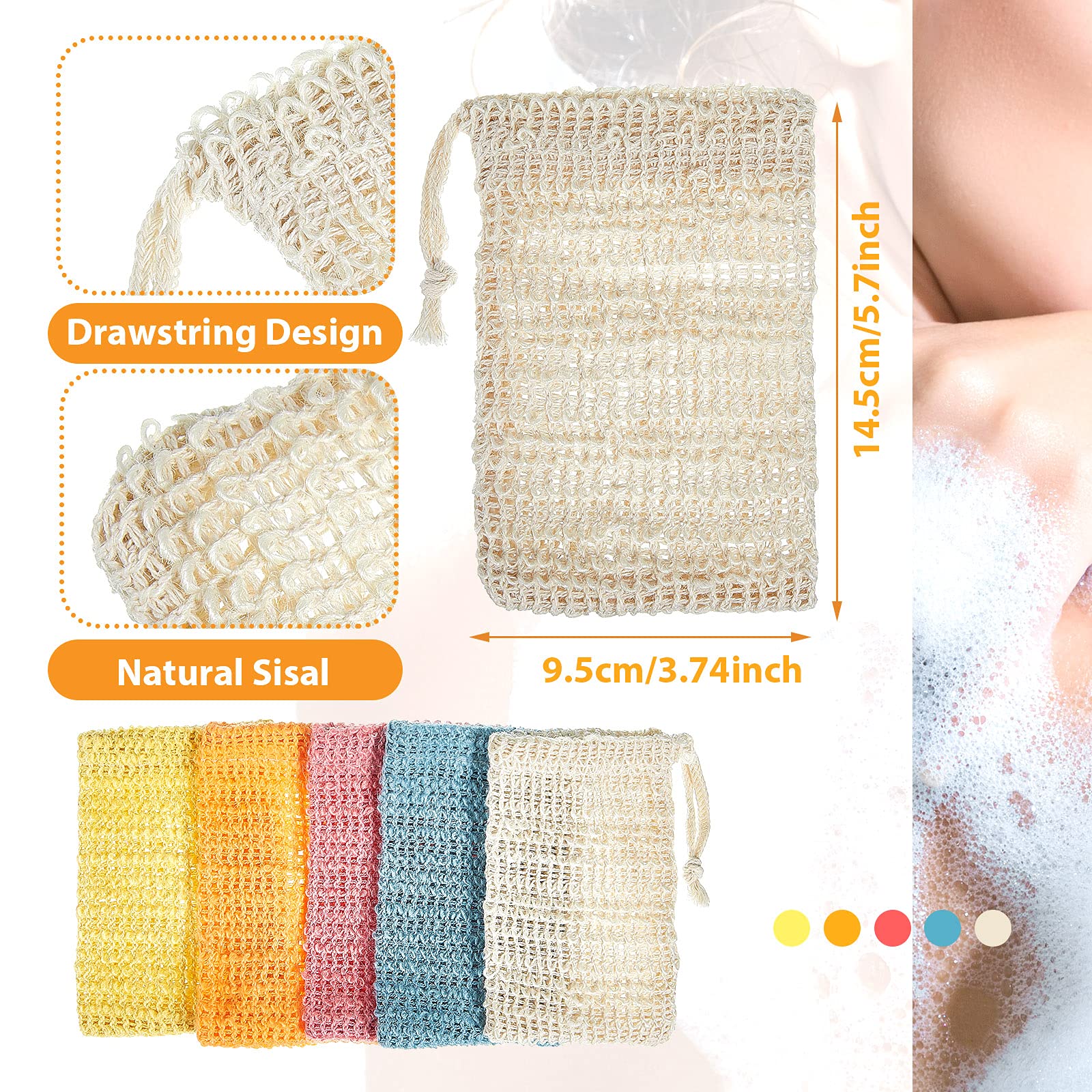 BBTO bolsa exfoliante para jabón en rosa, liberando aroma al frotar.